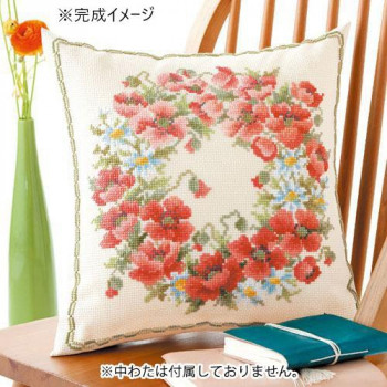 オリムパス 6042 ししゅうキット　クッション　ポピーリース
