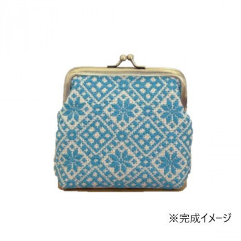 オリムパス　日本の伝統刺繍　こぎんキット　がま口ポーチ　角型(ベージュ)　38